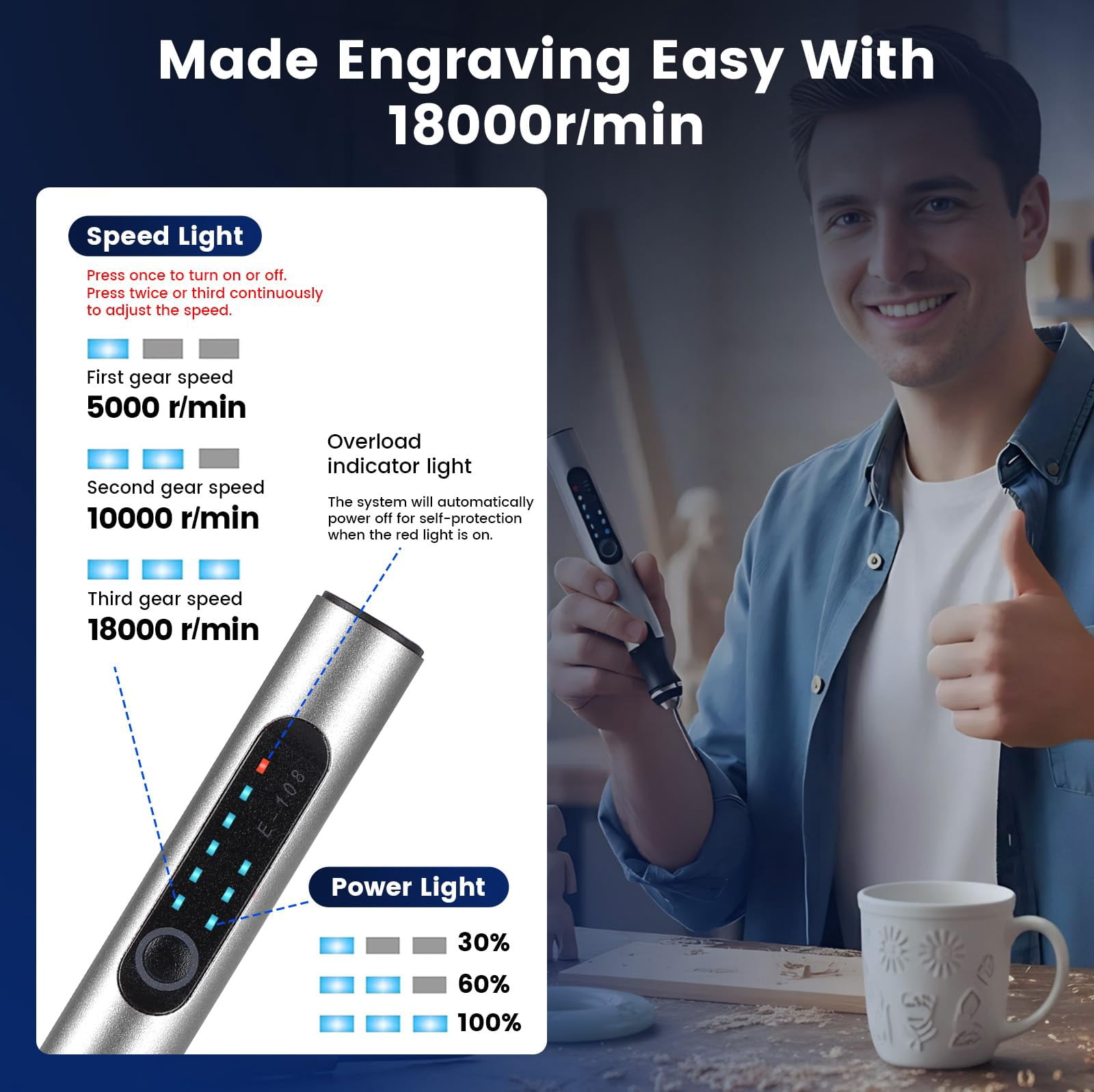 Portable Engraving Pen – Precision Tool with Adjustable Power for Wood, Metal, Glass, Plastic, and Stone (Includes Multiple Engraving Bits)