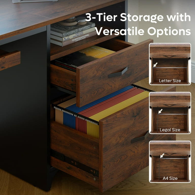 Bestier 55'' Cherry Home Office Desk with Storage Drawers