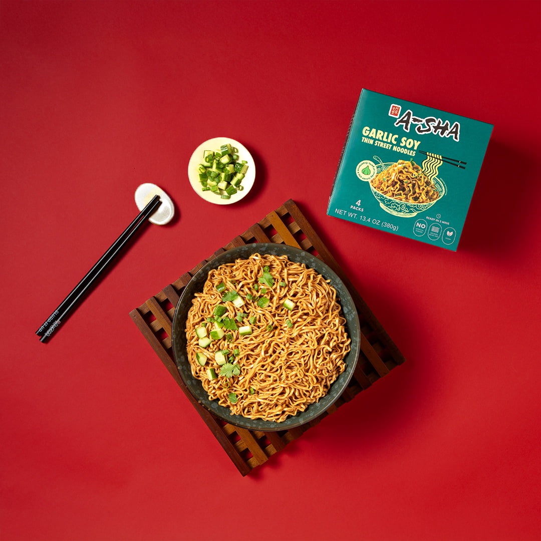 A-Sha Garlic Soy Thin Street Noodle Box 4 Pack