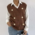 thumbnail image 2 of Sweater Vest for Women Button Down V Neck Sweater Ribbed Knit Outwear Tops Coffee Free Size, 2 of 7