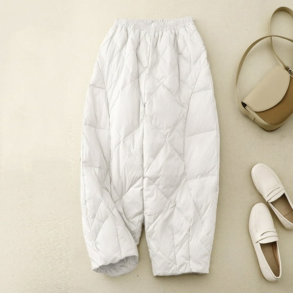 Womens Pants Windproof Warm Winter Warm Down Pants Thicker Padded Quilted Pants Wide Leg Trousers with Pockets,Pants for Women Plus Size White XL