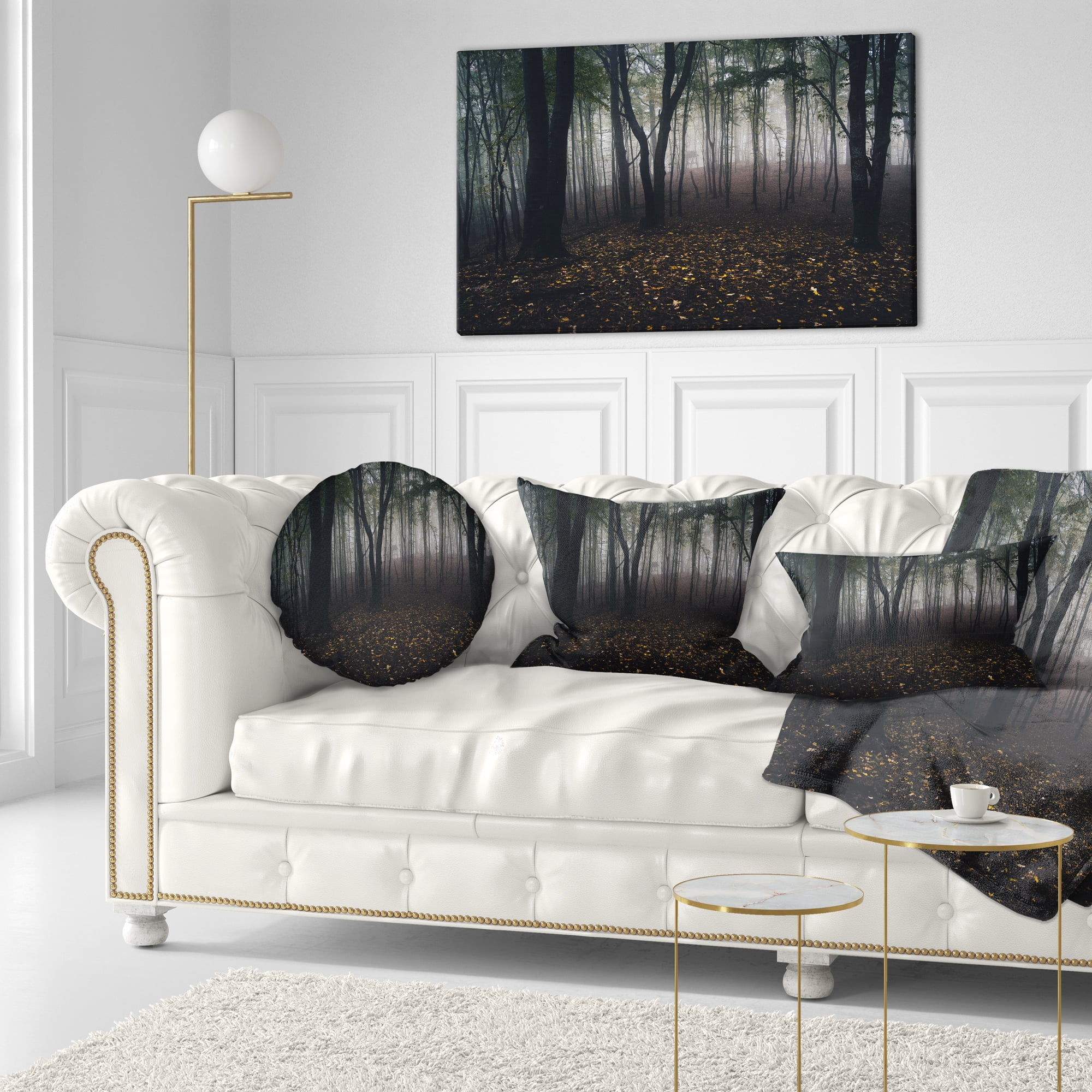 Designart Dark Spooky Misty Wild Forest - Oversized Forest Throw Pillow - 12x20