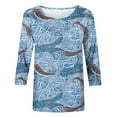 thumbnail image 4 of Hauts à Manches 3/4 pour Femmes Été Mode Féminine T-shirt Imprimé Blouse à Manches 3/4 Col Rond Hauts Décontractés Blouses Grande Taille en Liquidation, 4 of 5