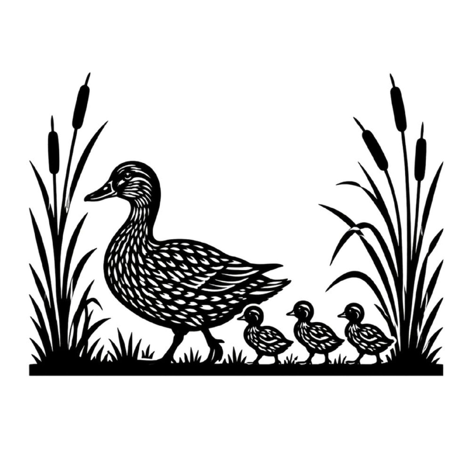Duck Family Reeds Silhouette Metal Wall Art Decor Black Iron Wall Sculpture for Living Room Bedroom Office and Entryway 24 IN