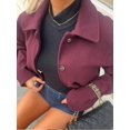 thumbnail image 4 of Chaqueta corta de lana de Color Burdeos para mujer, abrigo informal de manga larga con solapa lisa y botonadura única, prendas de vestir exteriores elegantes para mujer, Otoño e Invierno, 4 of 5