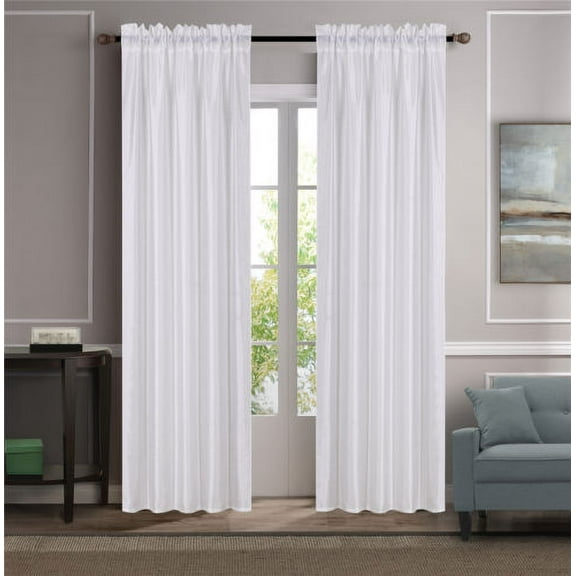 1PC HOLLYWOOD WHITE Faux Linen Rod Pocket Window Curtain Panel 55 inch wide x 84 inch long