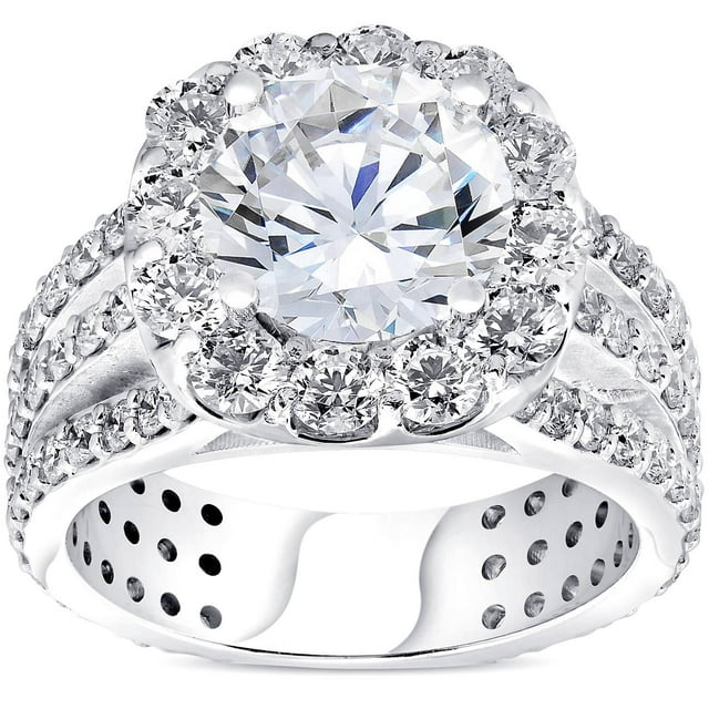 Bague de Fiançailles Coussin Halo Diamant 3 Rangées 4 1/2ct Or Blanc 14k