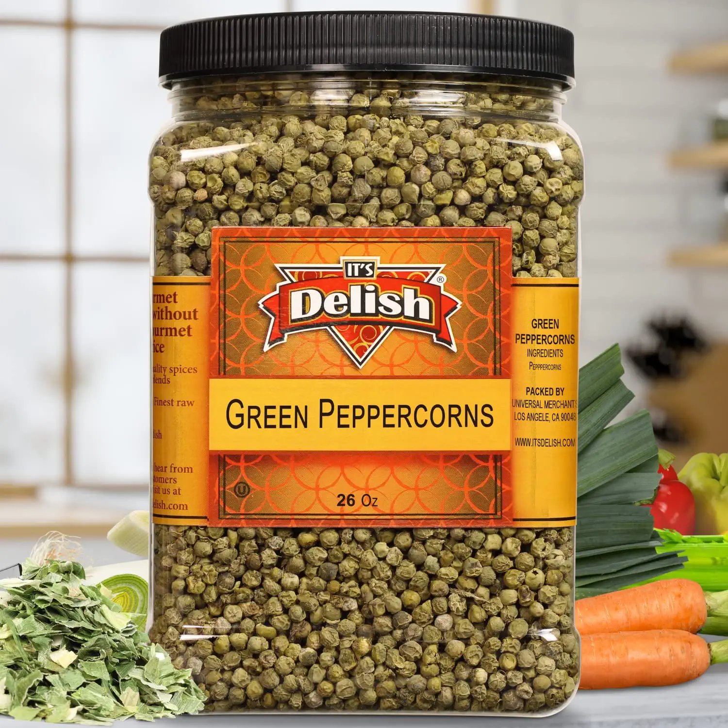 Whole Green Peppercorns by It's Delish  26 OZ Jumbo Reusable Container  Whole Green Pepper Corns - Premium Dried Peppercorns for Grinder Refill  All Natural, Kosher & Fresh