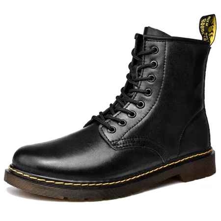 

Fashion Lace Up Non-slip Ankle Boots Comfort High Top Chunky Leather Calf Boot5s Women‘s Footwear