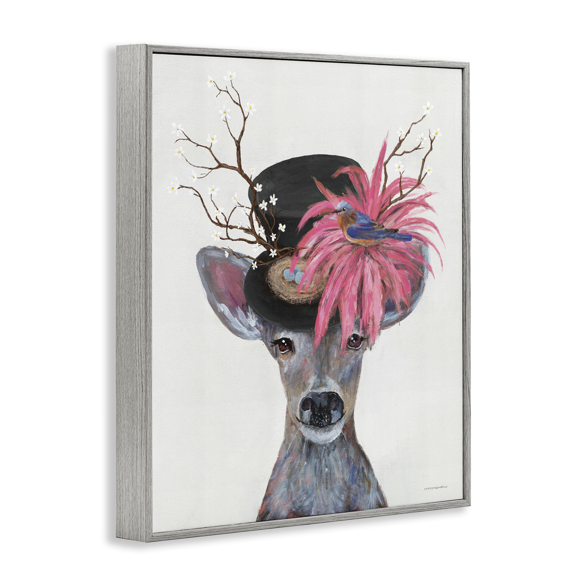 Stupell Industries Deer with Vintage Hat Animals & Insects Painting Gray Framed Art Print Wall Art, 16 x 20