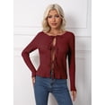 thumbnail image 6 of Women's Tie Front Knitted Cardigan Sweaters Long Sleeve Fall Winter Jacket Coats Slim Fit Knitwear Tops, 6 of 8