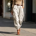 thumbnail image 2 of Luvior Women‘s High Waist Wide Leg Cargo Pants – Non-Stretch Loose Fit Casual Trousers with Multiple Pockets Comfortable Everyday Wear BeigeB M, 2 of 6