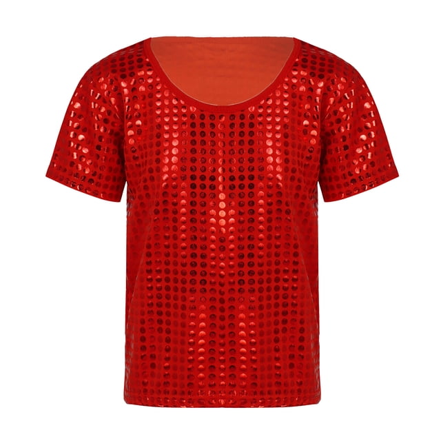 GDREDA Vêtements pour Filles Tout-Petits Filles Garçons Décontracté Paillettes Fête Carnaval Robe Manches Courtes Débardeur Hauts Décontractés pour Fille Rouge, 6-7 Ans