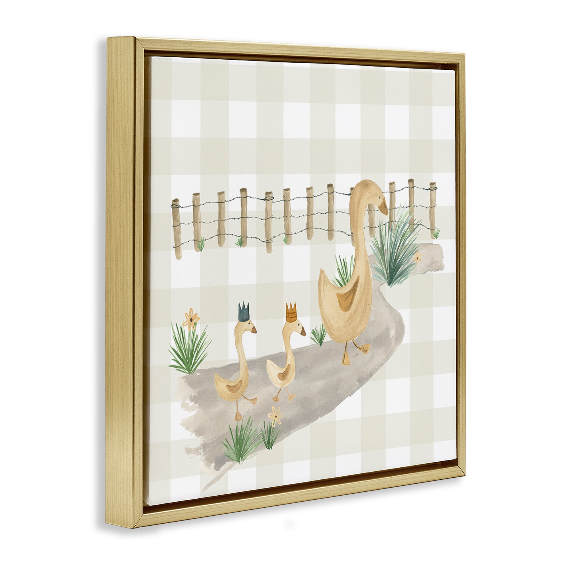Stupell Industries Duck Family Strolling Animals Painting Gold Floater Framed Canvas Art Print Wall Art, 25 x 25