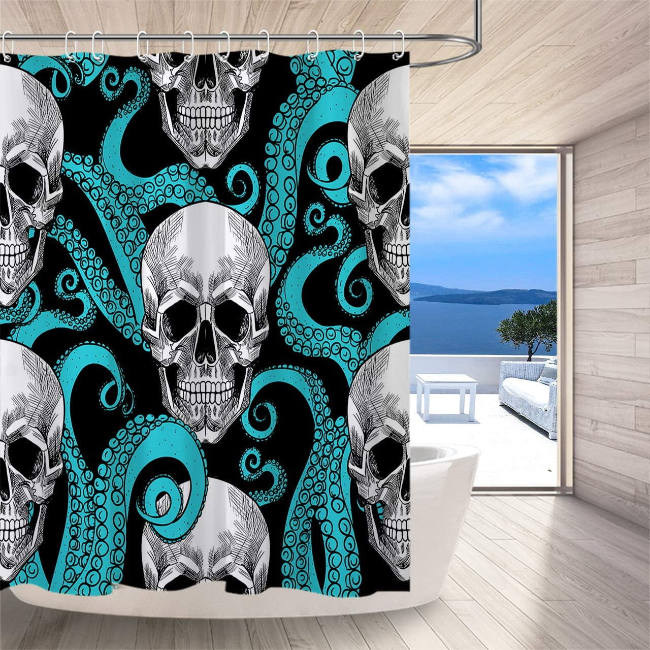 Halloween Colored Sugar Skull Shower Curtain Set Bathroom Fabric Bath Curtains 