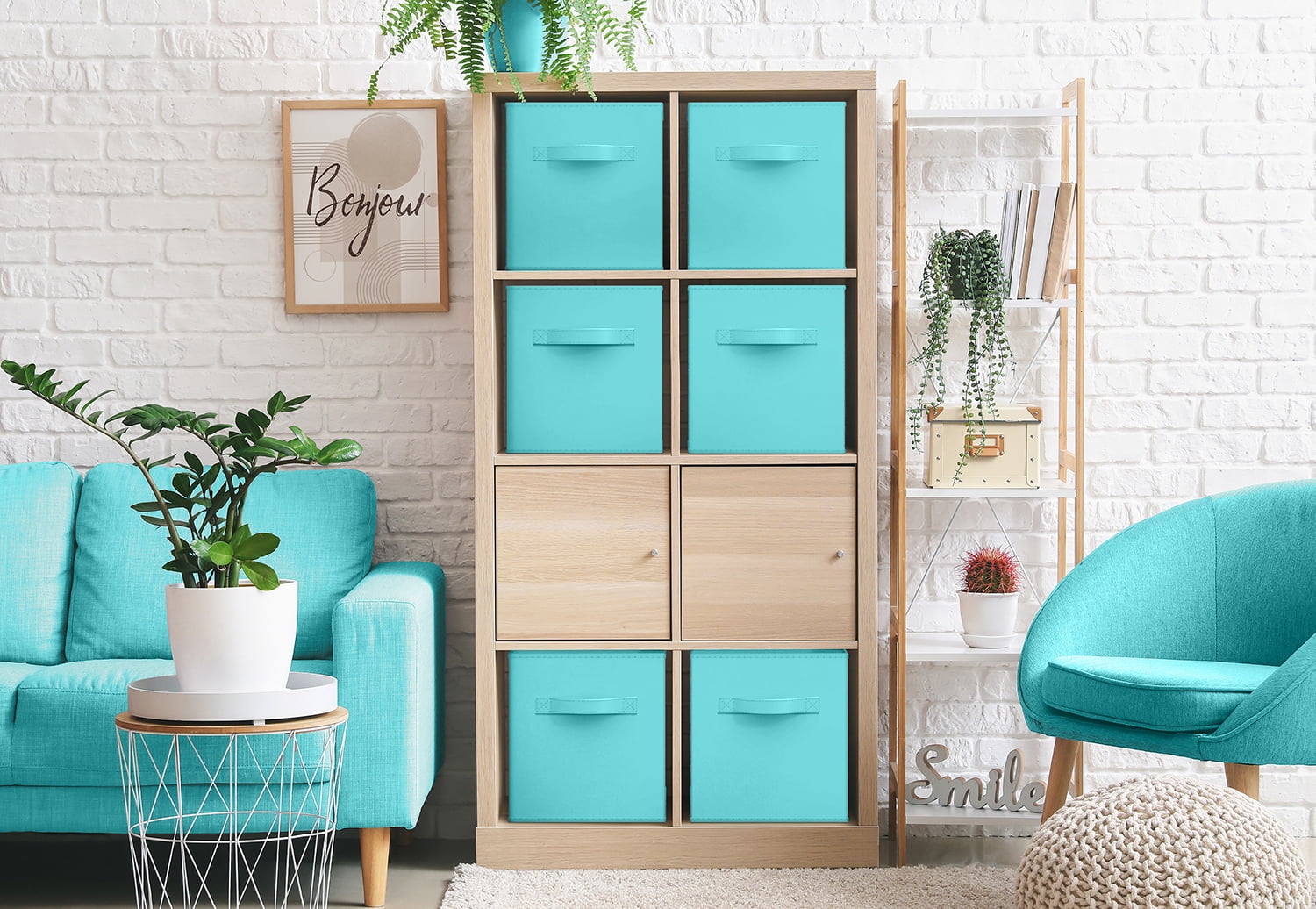 Sorbus 13" Foldable Fabric Storage Cube Bin, Aqua