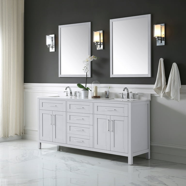 OVE Decors Tahoe 72-in Dove Gray Undermount Double Sink Bathroom Vanity with White Engineered Stone Top OVE Decors Tahoe 72-in Dove Gray Undermount Double Sink Bathroom Vanity with White Engineered Stone Top