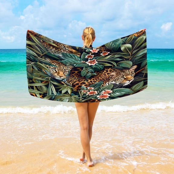 Ryvnso Leopards Tropical Oversized Beach Towel Microfiber Bath Blankets Swimming Fitness 37" x 74"