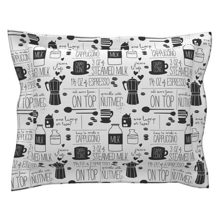 Cafe Black And White Recipes Cooking Food Kitchen Coffee Pillow Sham by