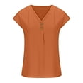 thumbnail image 4 of Summer Saving Wycnly Womens Blouses and Tops Dressy Casual Solid Button up Lightweight Comfy Pullover Tunic Shirts Summer Plain V-Neck Short Sleeve Cute Tees Tops Orange XXL, 4 of 7