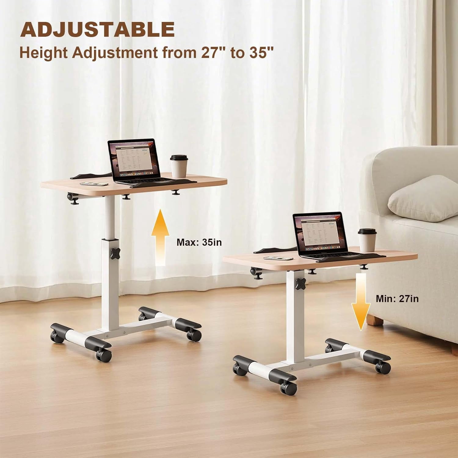 Home Medical Overbed Table with Wheels Adjustable Height, Foldable Side Table, Rolling Table Standing Desk Potable Laptop Desk Computer Workstations for Hospital Home Office