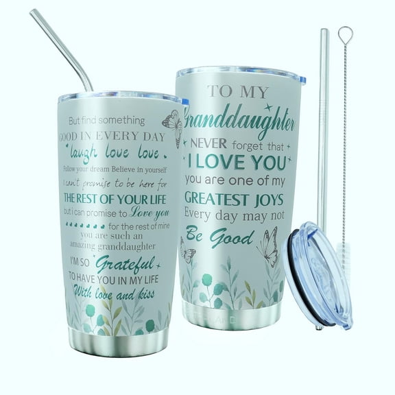 Granddaughter Gifts From Grandma Stainless Steel Tumbler 20oz - Never Forget I Love You - Juice Mug Cup Granddaughter Gifts For Granddaughter Birthday Back to School Graduation Christmas Gifts