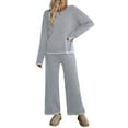 thumbnail image 2 of Womens Two Piece Outfits Casual Long Sleeve Knit Sweater Tops Matching Wide Leg Pants Tracksuit Lounge Sets Grey S, 2 of 7