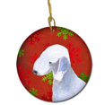 thumbnail image 1 of Bedlington Terrier Flocons de Neige Rouges Ornement en Céramique de Noël, 1 of 1