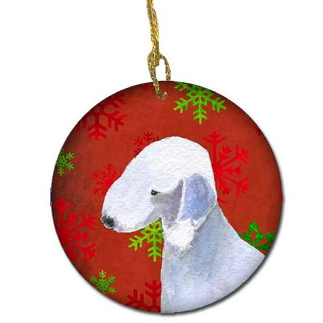 Bedlington Terrier Flocons de Neige Rouges Ornement en Céramique de Noël