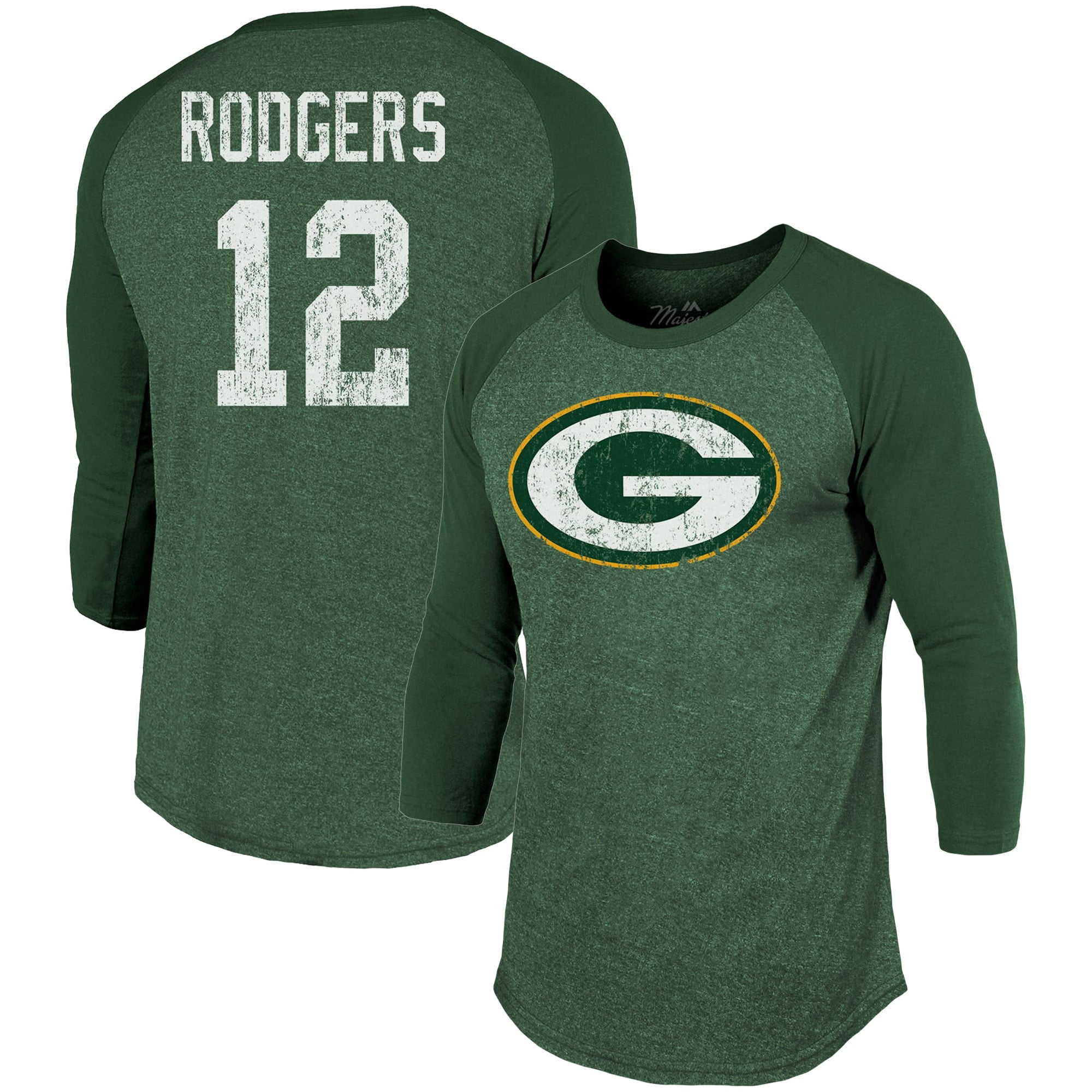 Aaron Rodgers Green Bay Packers Majestic Threads Player Name & Number Tri-Blend 3/4-Sleeve 
