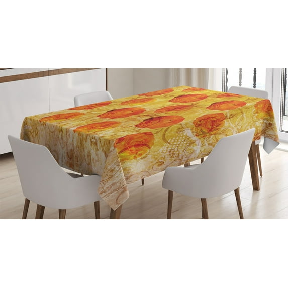 Ambesonne Orange Tablecloth Rectangular Table Cover, Grunge Rose Floral Art, 60"x90", Orange Tan