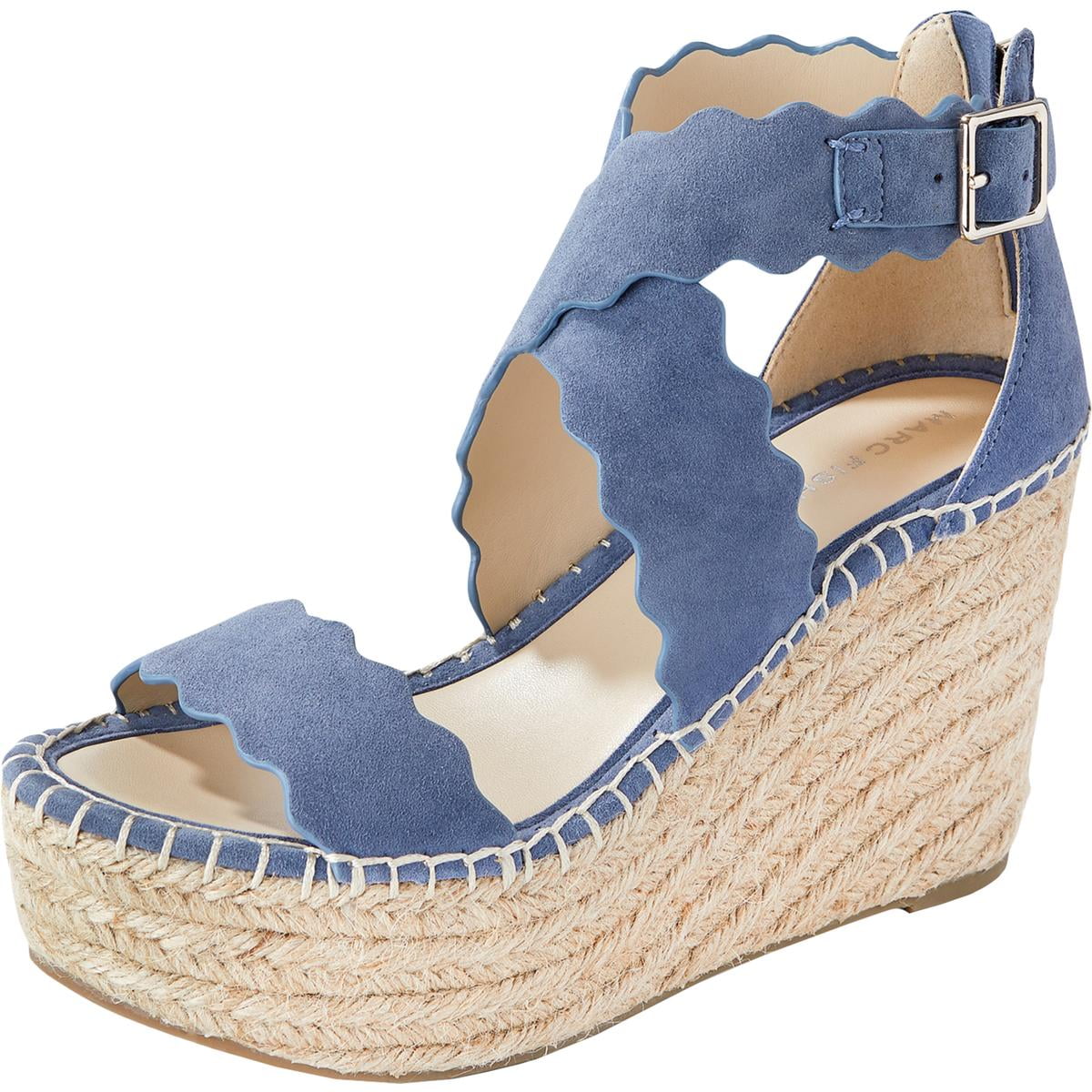 MARC FISHER Womens Blue Scalloped Crisscross Straps 1 1 2