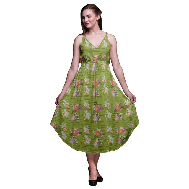Bimba Robe Imprimée Florale pour Femmes Bretelles Spaghetti Col en V Midi Plage-TG