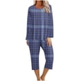 thumbnail image 2 of Puntoco Conjunto de capris de manga larga a cuadros con cuello redondo de dos piezas para mujer Puntoco Puntoco-768, 2 of 5