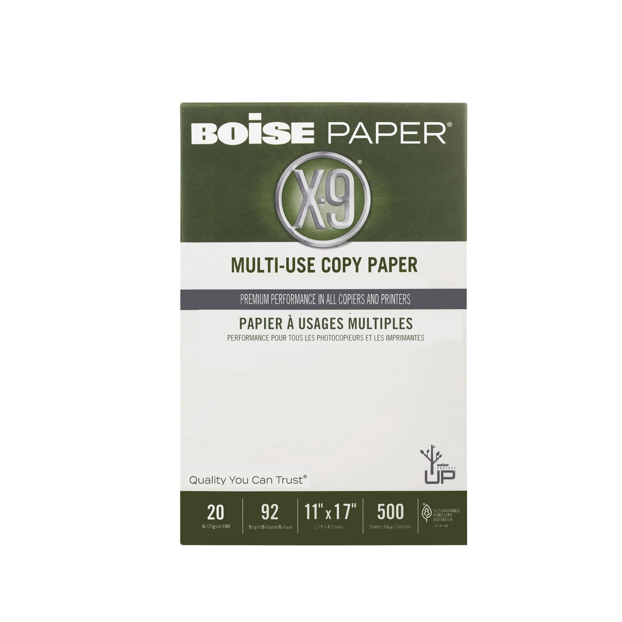 Boise X-9 Copy Paper, 92 Brightness, 11" x 17", White (2500 Sheets Per Carton)