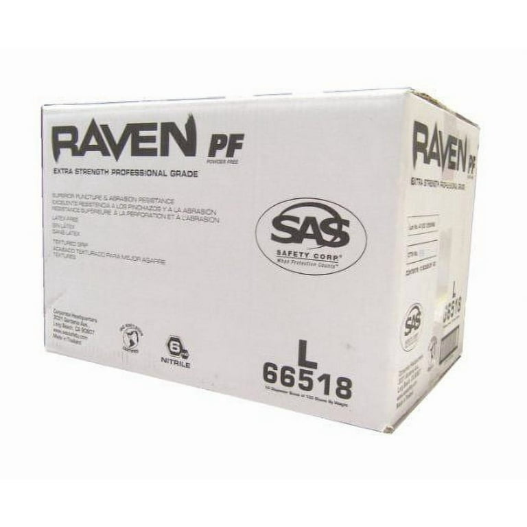 SAS Safety Raven Powder-Free Black Nitrile 6 Mil Gloves, Large, 10