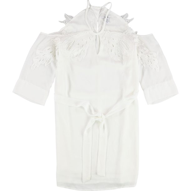 Vestido con hombros descubiertos bar III Apliques de encaje para mujer Blanco Extra Pequeño