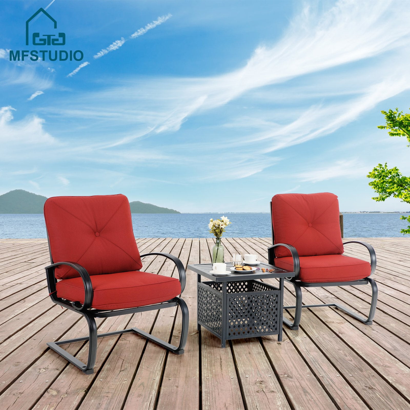 MF Studio 3Piece Outdoor Patio Set with 2PCS CSpring Padded Rocking