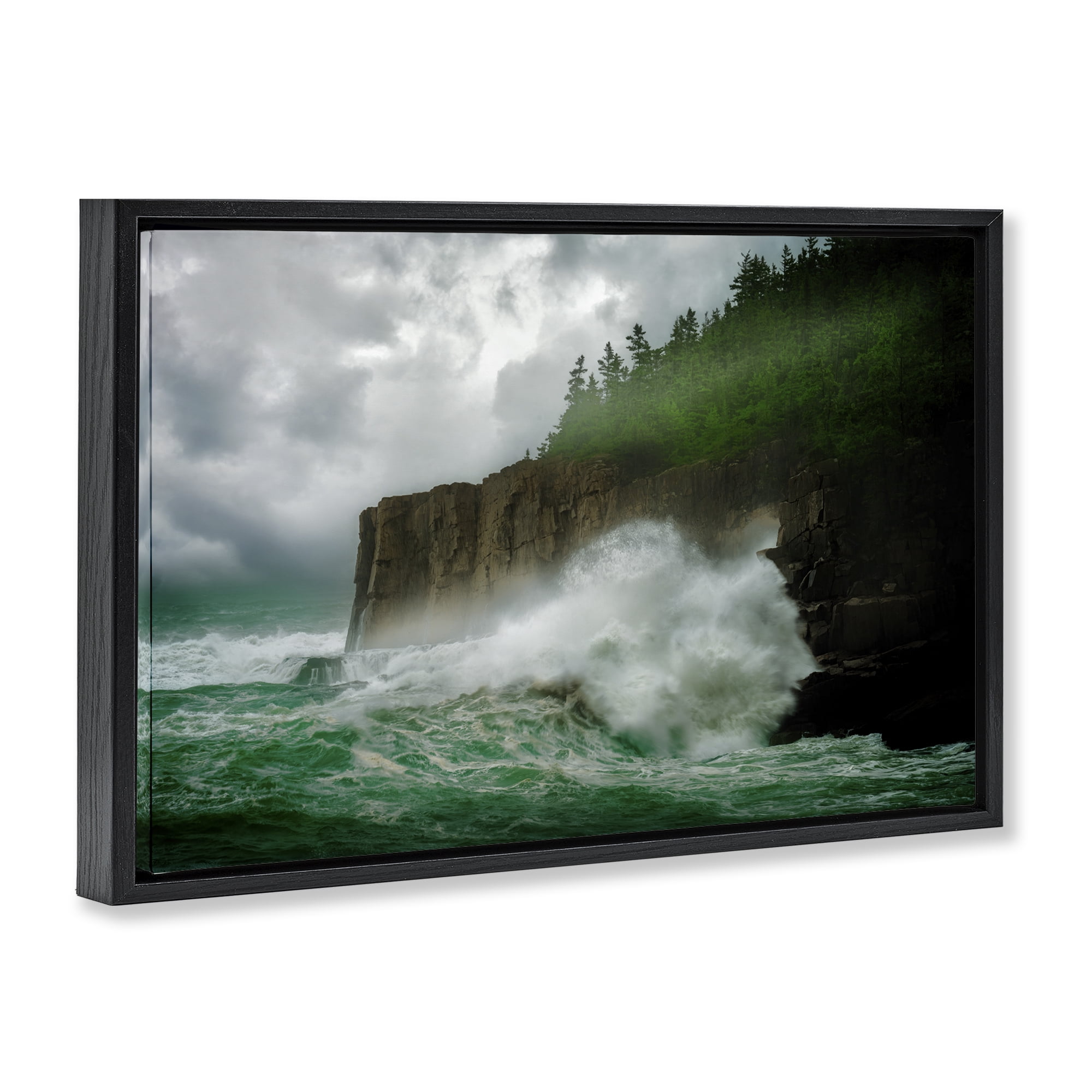 Stupell Industries Rushing Water Crashing Nautical & Beach Photography Black Floater Framed Canvas Art Print Wall Art, 31 x 21