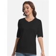 thumbnail image 5 of Women's Short Sleeve V Neck Casual Basic Solid Color Pullover Lightweight Soft Knit T-Shirt Tops, 5 of 5