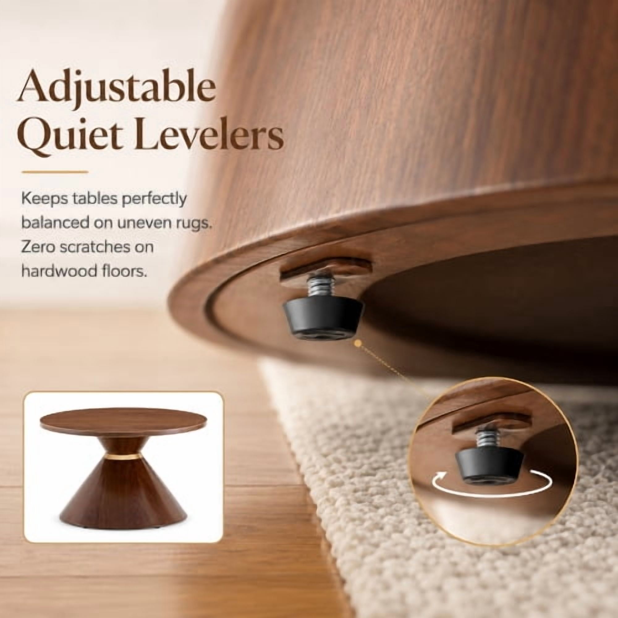 2-Piece Round Nesting Coffee Table Set, Walnut Wood Grain Tabletop with Metal Base, Mid-Century Modern Accent Tables for Living Room Bedroom, Nut Brown