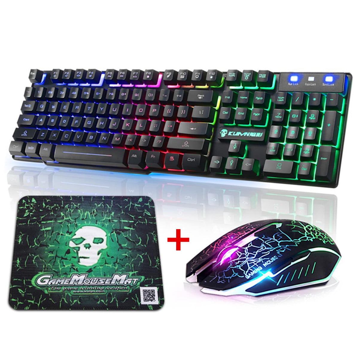 RGB Backlit Keyboard & Mouse Kit 3 Color Rainbow LED Illuminated Anti-ghosting 