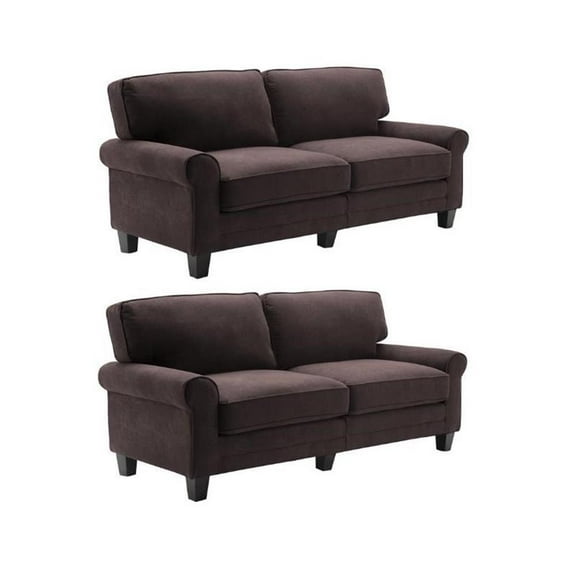 Home Square 2 Piece Soft Polyester Fabric Sofa Set in Dark Brown