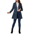 thumbnail image 4 of INSPIRE CHIC Women's Notched Lapel Double Breasted Elegant Winter Long Coat S Dark Blue, 4 of 6