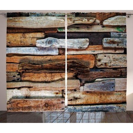 Knotty Alder 2 Panel (Driftwood Decor Curtains 2 Panels Set, Wooden Theme Driftwood and Knotty Planks Vintage Decorative Design Digital Image, Window Drapes for Living Room Bedroom, 108W X 90L Inches, Brown, by)