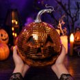 thumbnail image 4 of Halloween Sparkling Mirror Glass Pumpkin Decor High Gloss Reflective Tile Ornament Faux Stem Pumpkin Statue for Tabletop Mantel Fall Harvest Home Decoration, 4 of 7