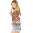 thumbnail image 3 of Flying Tomato Women's Smocked Off Shoulder Festival Desert Crop Top (L, Red), 3 of 4