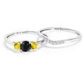 thumbnail image 3 of 10K White Gold Black Sapphire and Yellow Sapphire and White Lab Grown Diamond 3-Stone Bridal Engagement Wedding Ring Set for Women (0.99 Cttw, Gemstone September Birthstone, Round 5MM, Size 5), 3 of 5