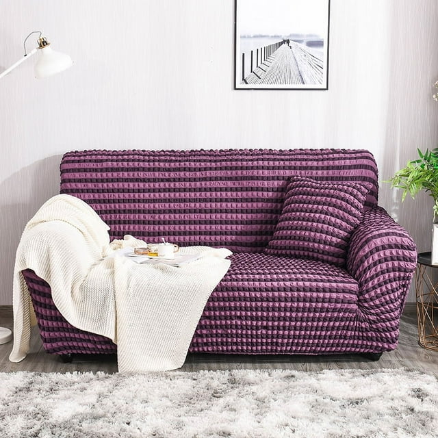 Nvzi Funda de sofá duradera y lavable, funda de sofá elástica de 3 plazas, protector de muebles universal de fácil ajuste (morado)