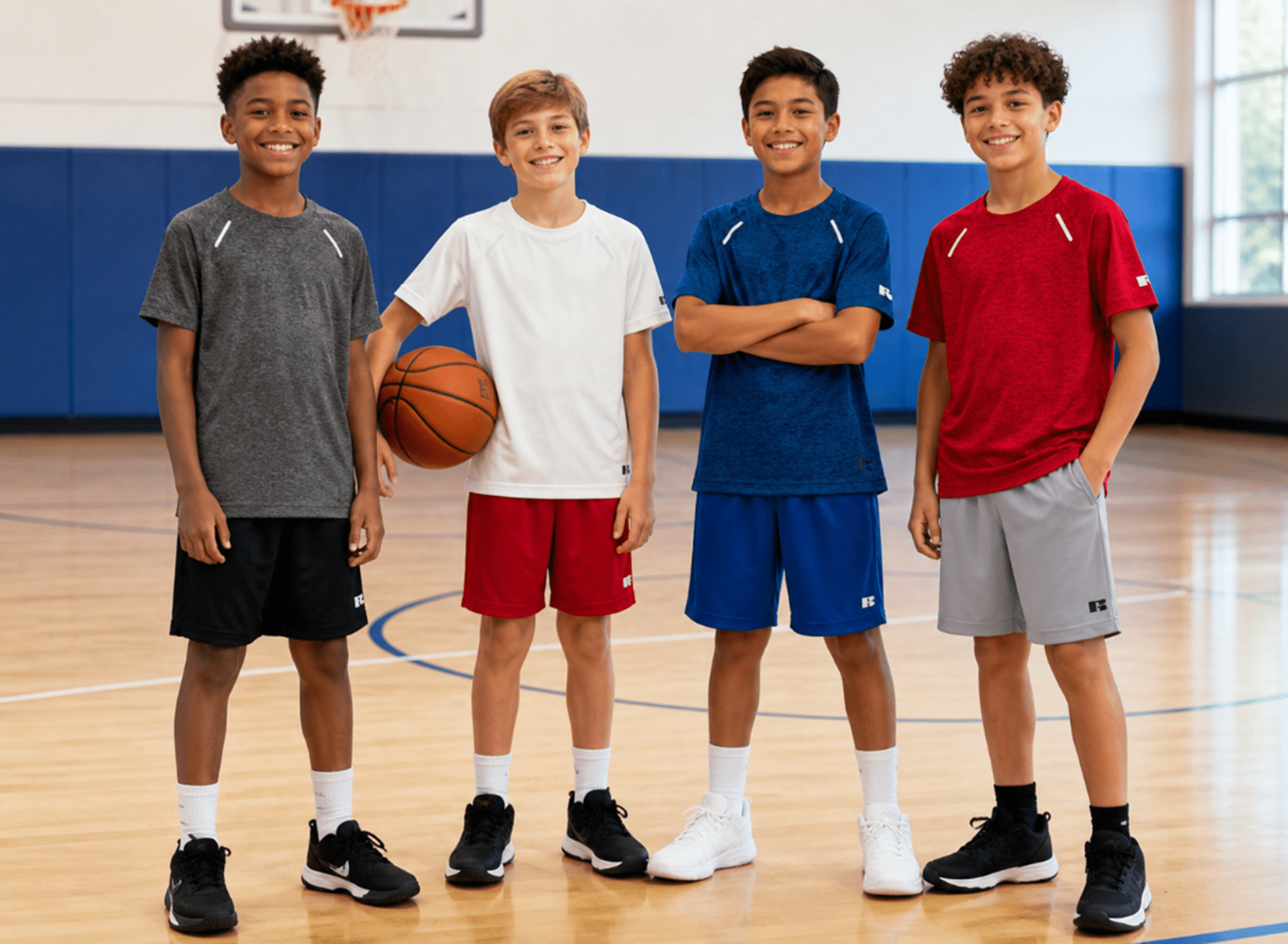 Russell Athletic Boy's Performance Mesh Shorts, 4-Pack, Sizes 4-18 & Husky